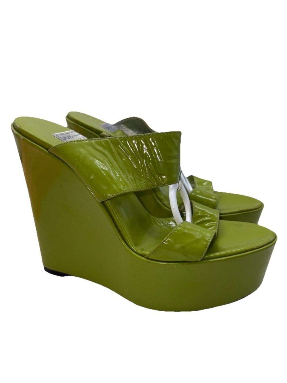 Ruthie Davis Mod Patent Leather Wedge Heel Sandals Green Women’s Sz 37 6.5-7